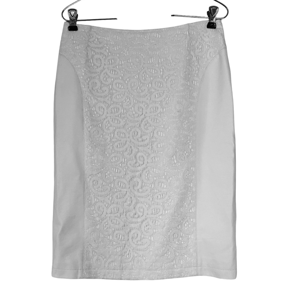 Vintage Yvonne De Marie For Revue Faux White Leather and Lace Skirt Sz S